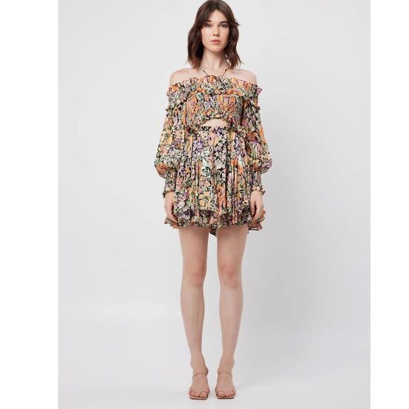 NWT Elliatt Mosaic Ruched Off-Shoulder mini dress size XS - Picture 2 of 3